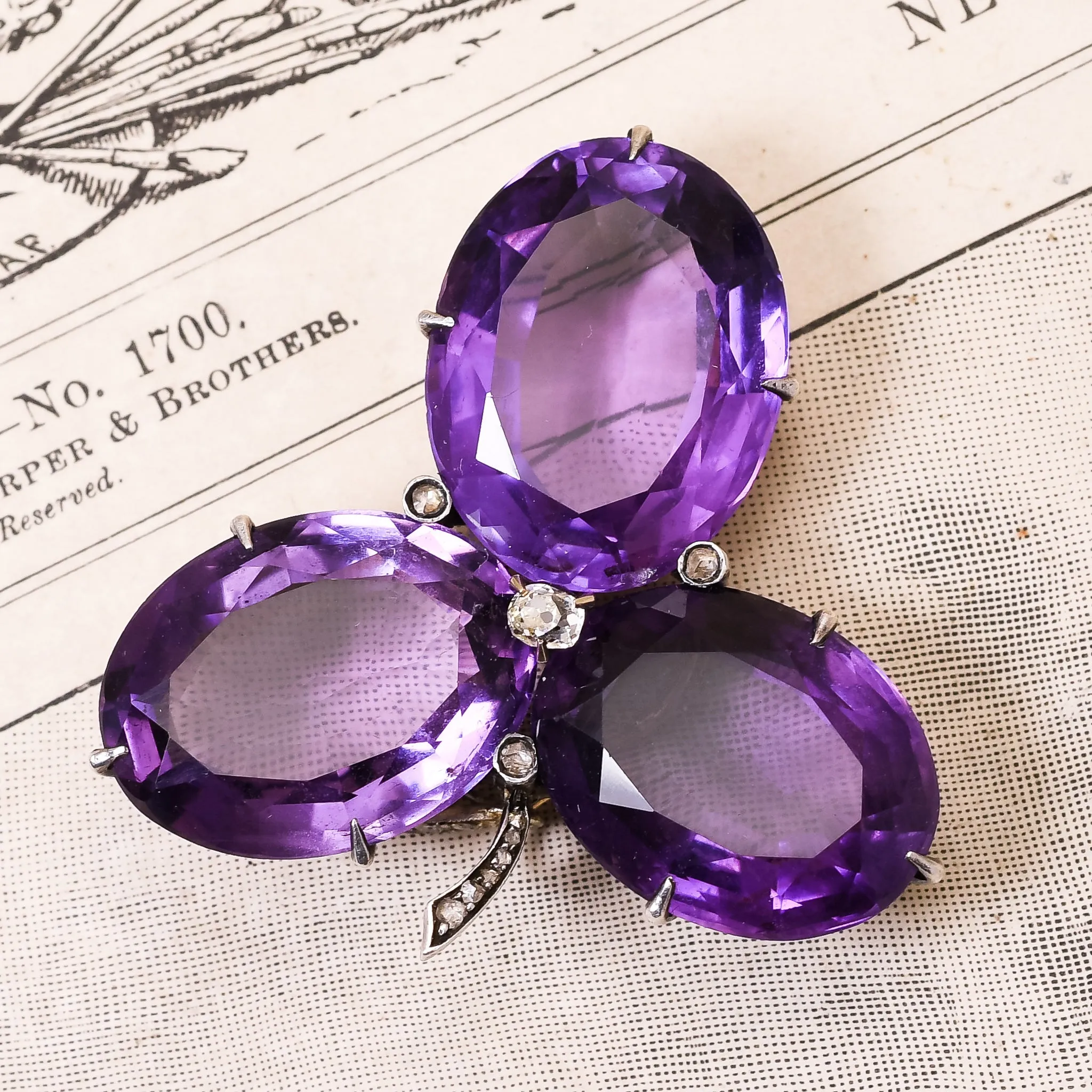 Mid-Victorian Amethyst & Diamond Clover Pendant