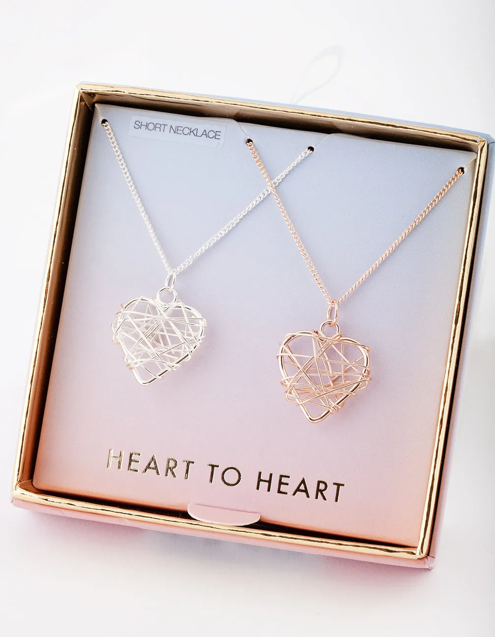 Mixed Metal Wire Heart Necklace Gift Box