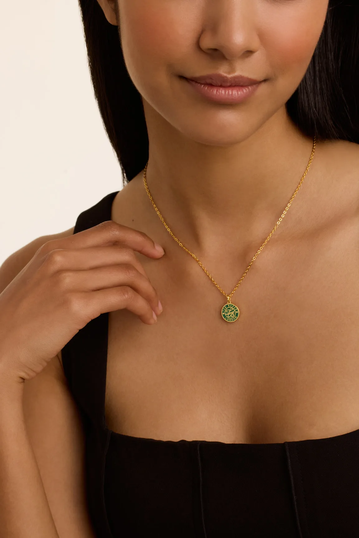 Monella Green Monogram Button Pendant Necklace Gold