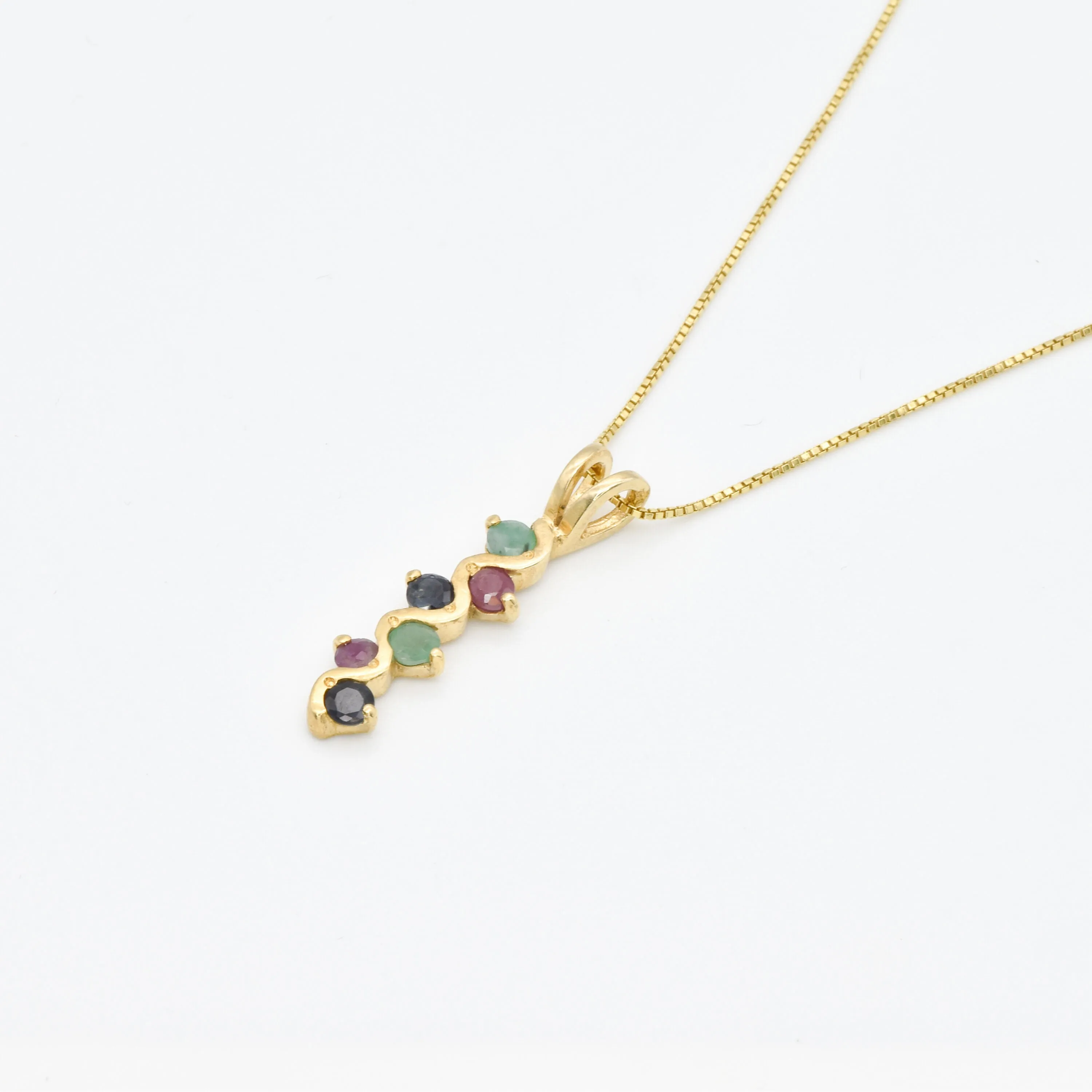 Multicolor Gold Necklace - Emerald Ruby Sapphire Pendant - Multistone Necklace