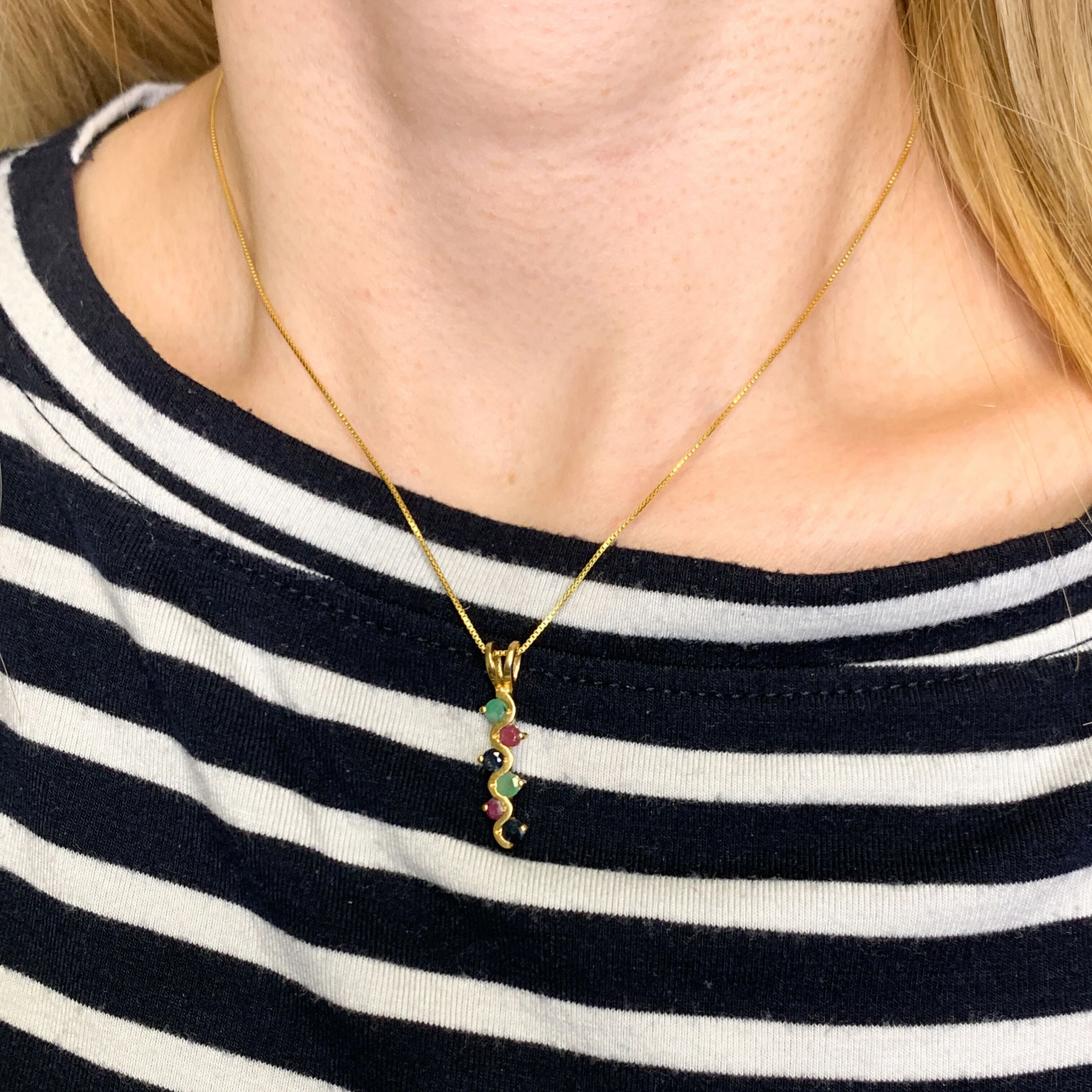 Multicolor Gold Necklace - Emerald Ruby Sapphire Pendant - Multistone Necklace