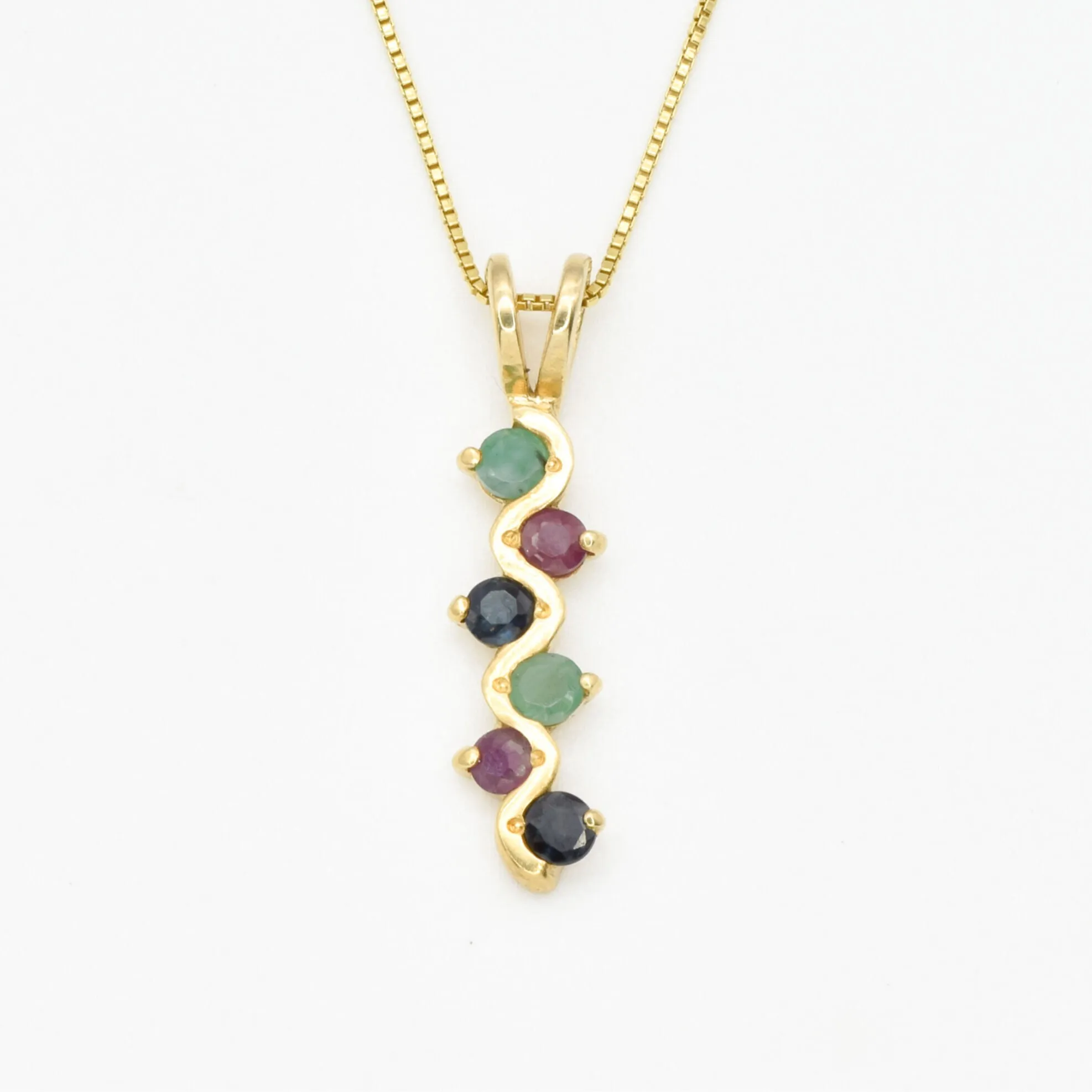 Multicolor Gold Necklace - Emerald Ruby Sapphire Pendant - Multistone Necklace