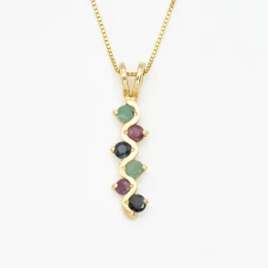 Multicolor Gold Necklace - Emerald Ruby Sapphire Pendant - Multistone Necklace