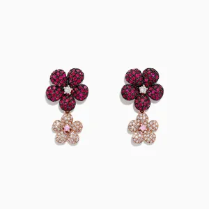 Nature 14K Gold Ruby, Sapphire & Diamond Flowers Earrings, 1.80 TCW