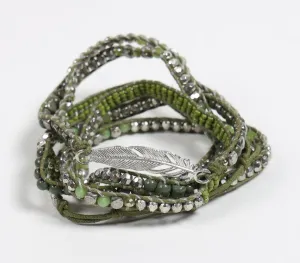 Olive & Metallic Beaded Cluster Bracelet