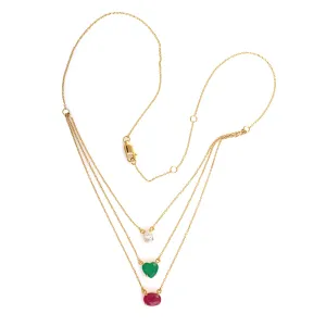 Oval Cut Ruby Heart Cut Emerald Pear Diamond Choker Necklace In 18K Yellow Gold Jewelry