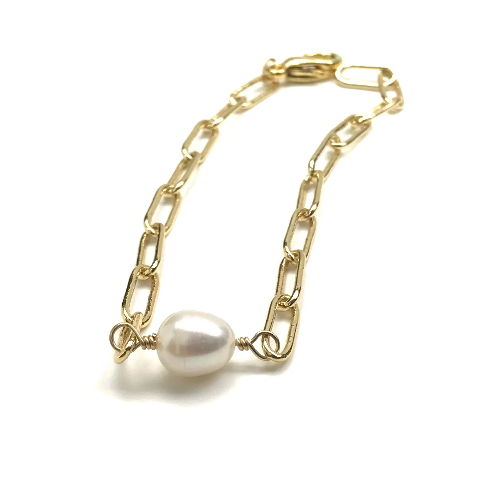 PAPER CLIP CHAIN PEARL BRACELET