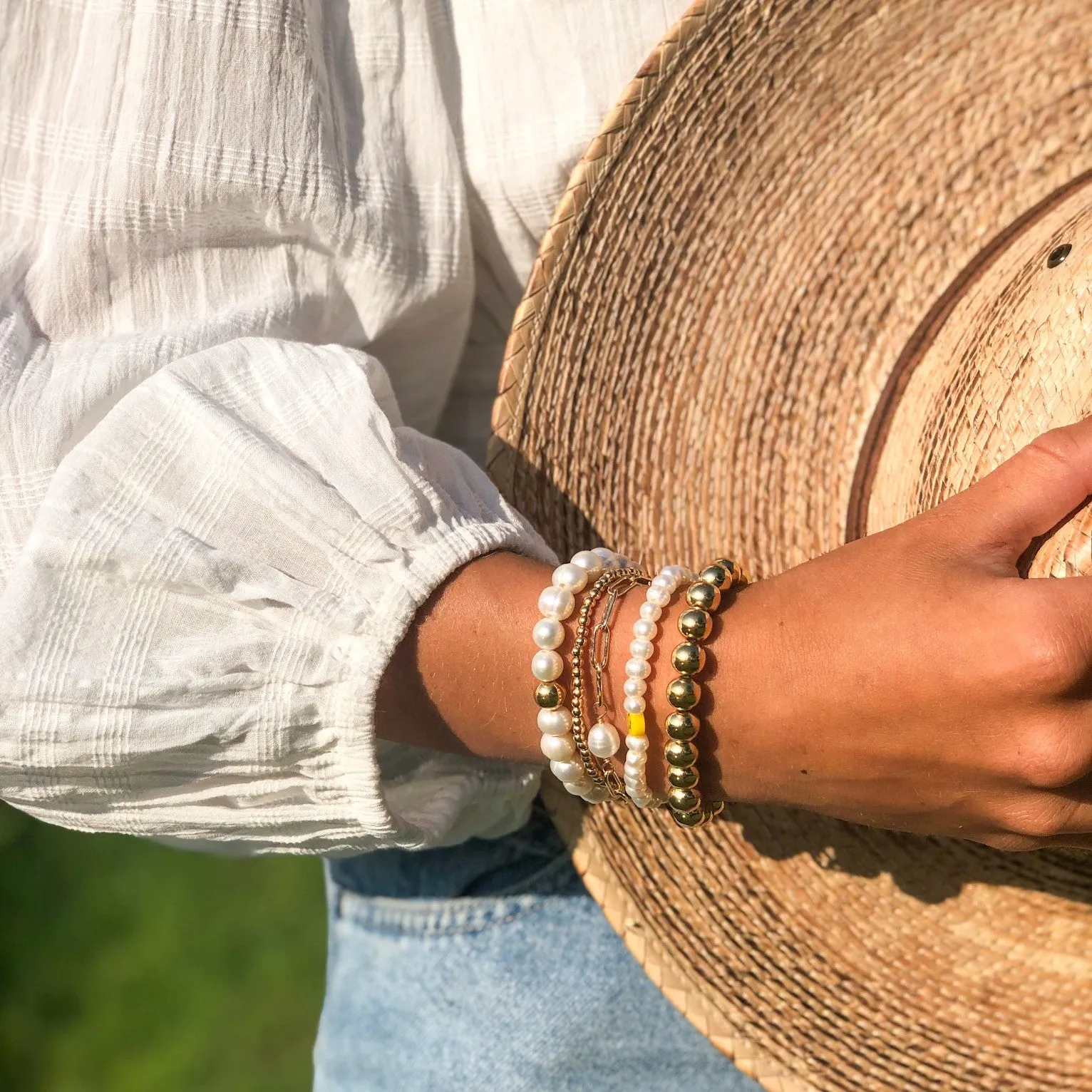 PAPER CLIP CHAIN PEARL BRACELET