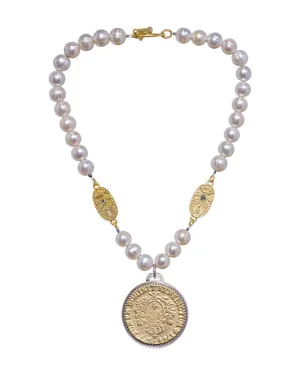 Pearls with Domini Medal Necklace