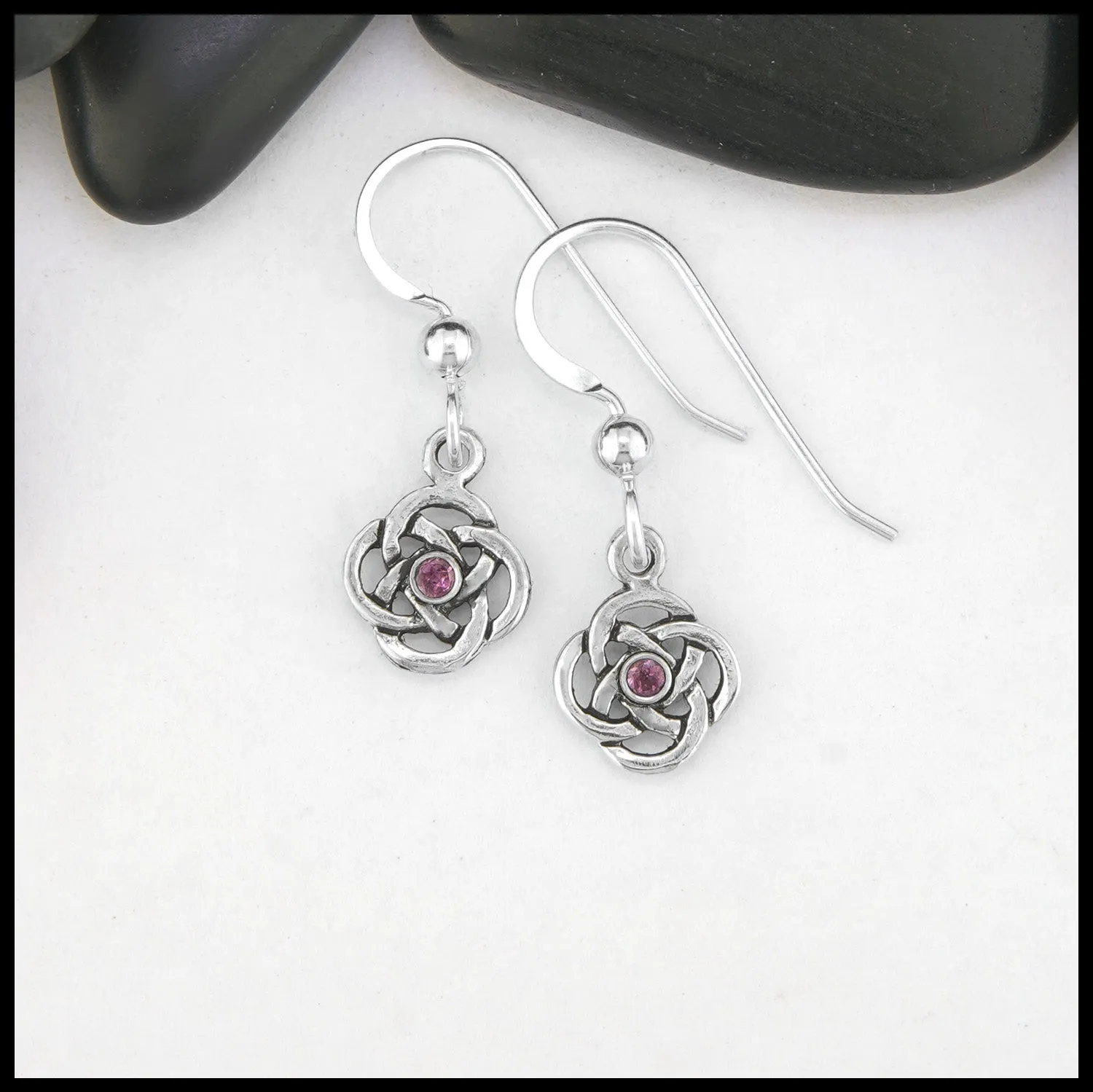 Pink Tourmaline Josephine's Knot Celtic Drop Earrings in Sterling Silver