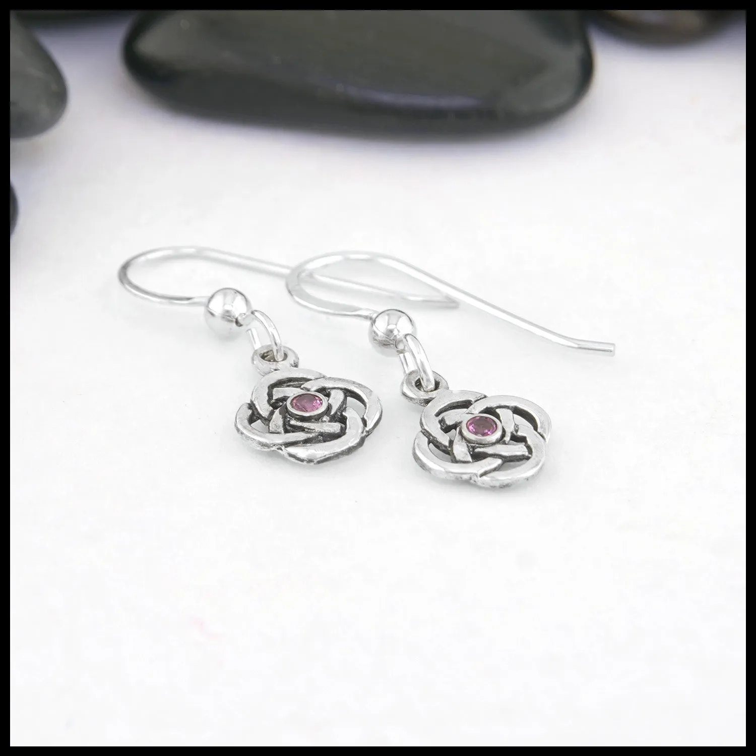 Pink Tourmaline Josephine's Knot Celtic Drop Earrings in Sterling Silver