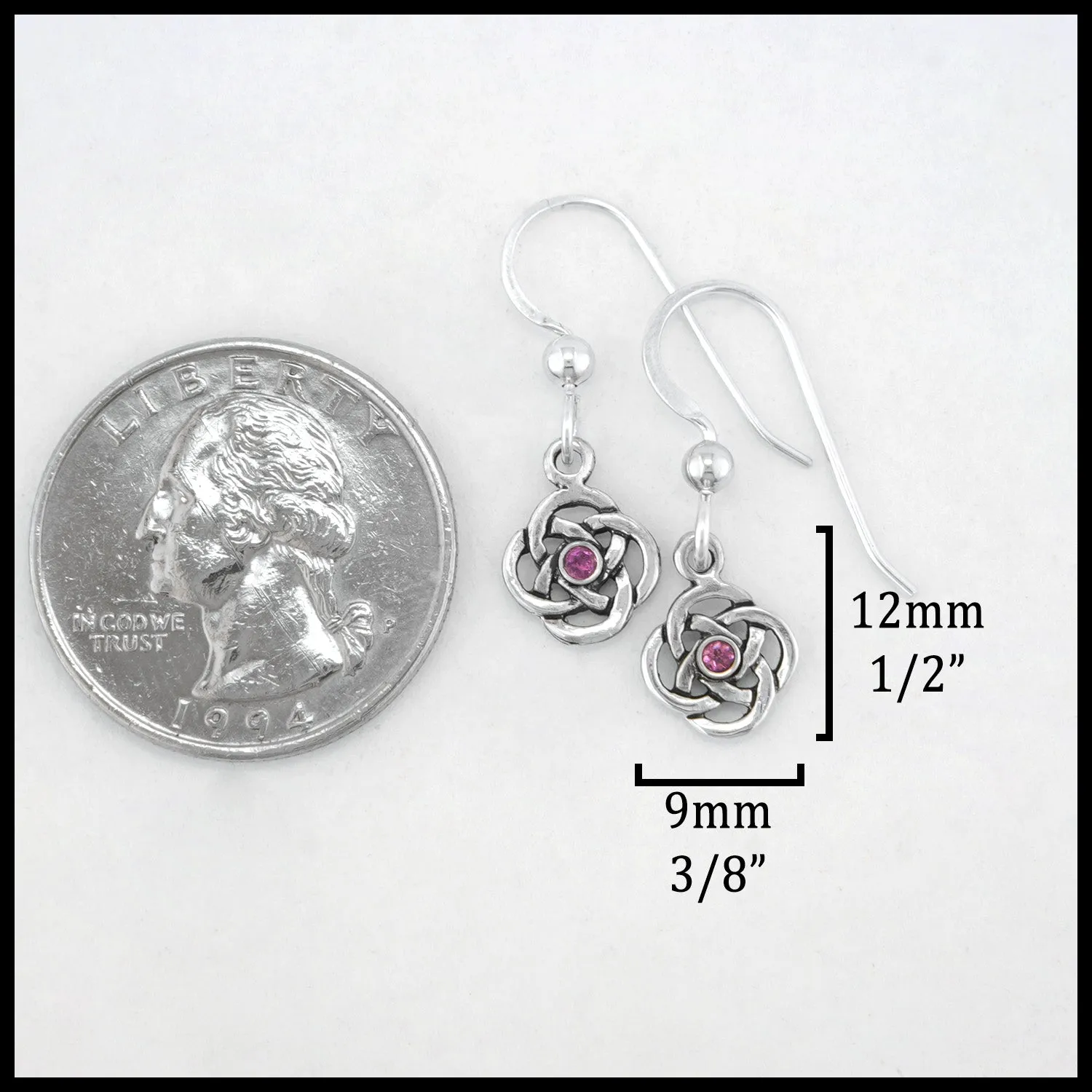 Pink Tourmaline Josephine's Knot Celtic Drop Earrings in Sterling Silver