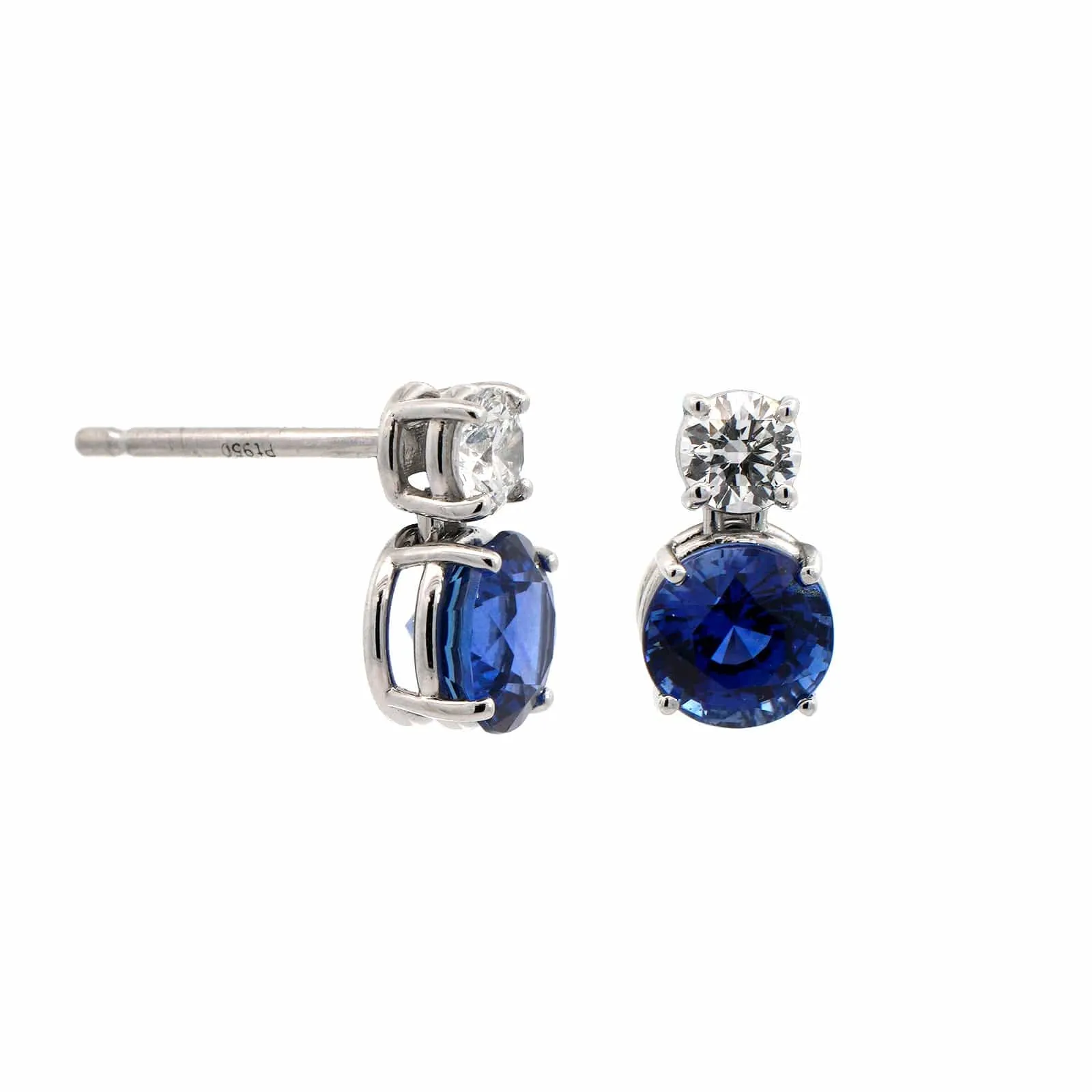 Platinum 2 Stone Sapphire and Diamond Stud Earrings