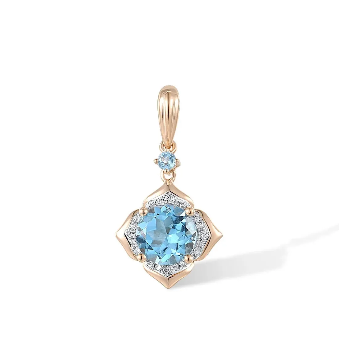 Pure Solitaire 14K Rose Gold Pendant For Women Diamond Swiss Blue Topaz Elegant Simple Anniversary Party Fine Jewelry