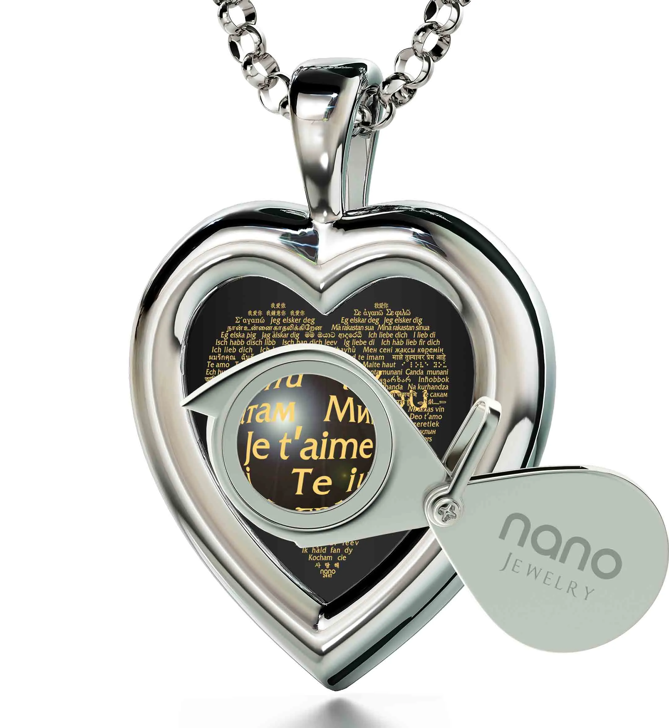 "I Love You" in 120 Languages, 925 Sterling Silver Gift, Zirconia