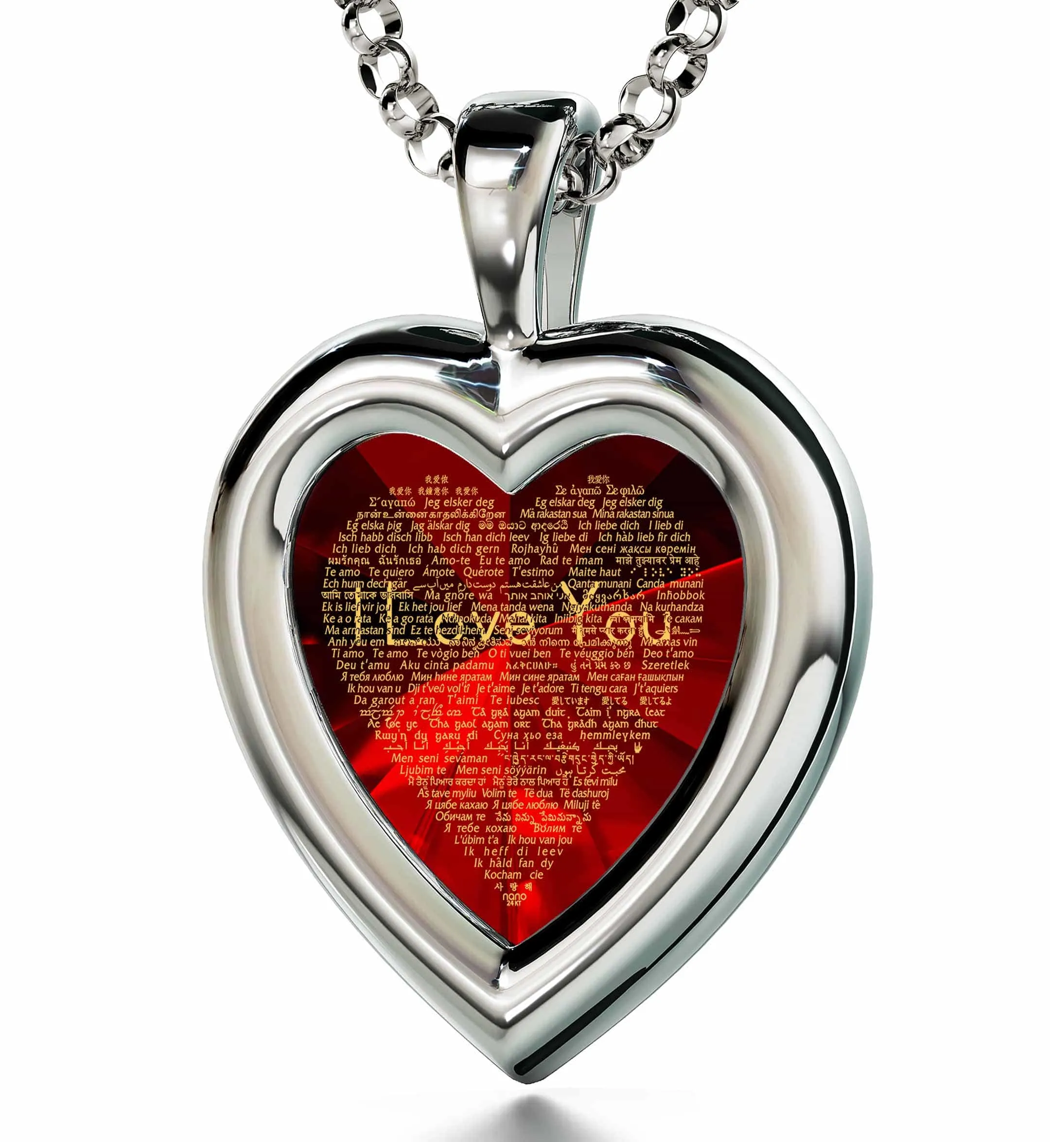 "I Love You" in 120 Languages, 925 Sterling Silver Gift, Zirconia