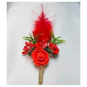 Red Faux Feather Flower Brooch ( Wholesale )