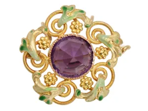 Riker Bros. Amethyst Enamel Brooch Pendant