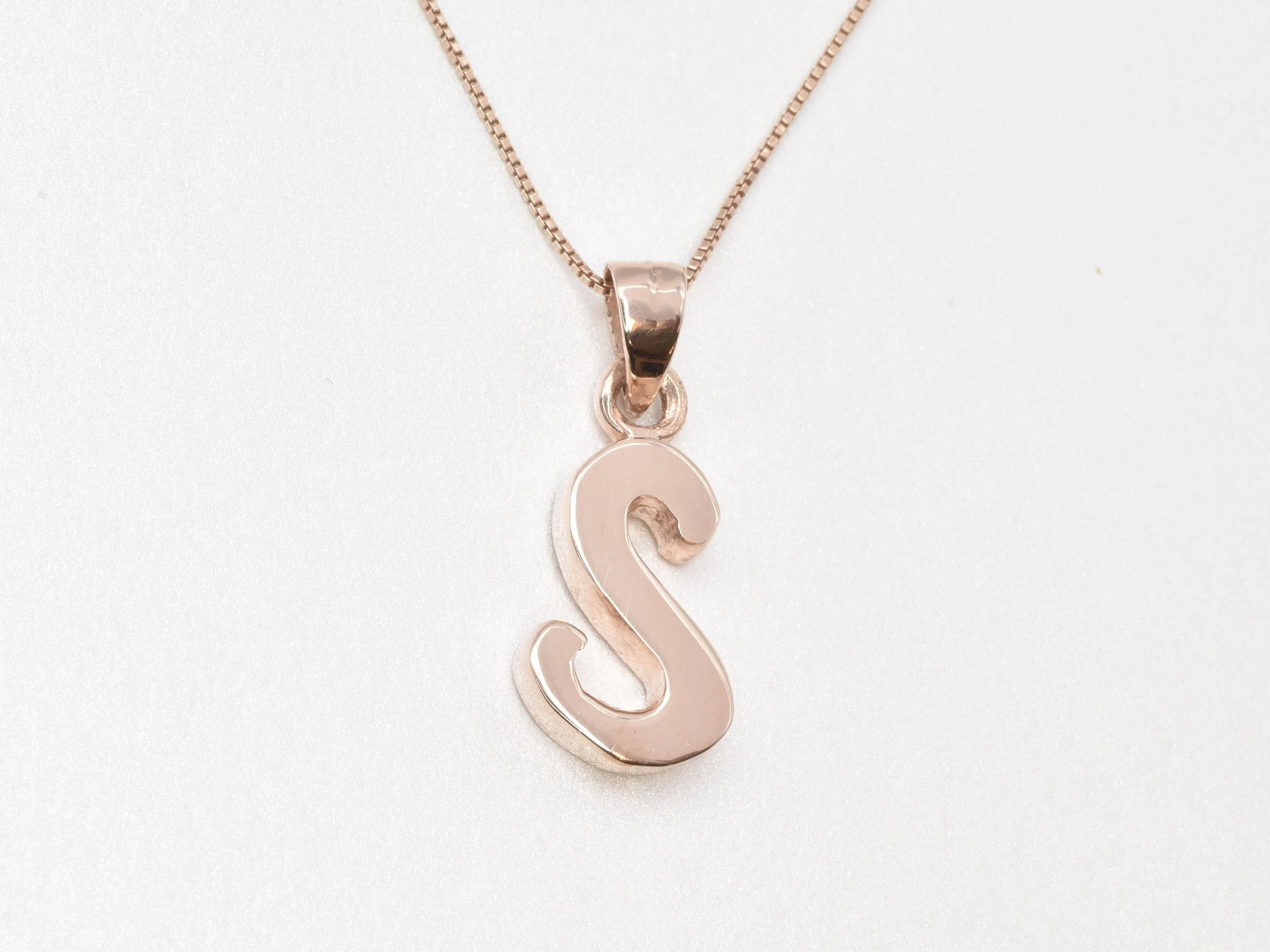 Rose Gold Letter S Pendant - Alphabet Letter Necklace - Rose Gold Letter Necklace