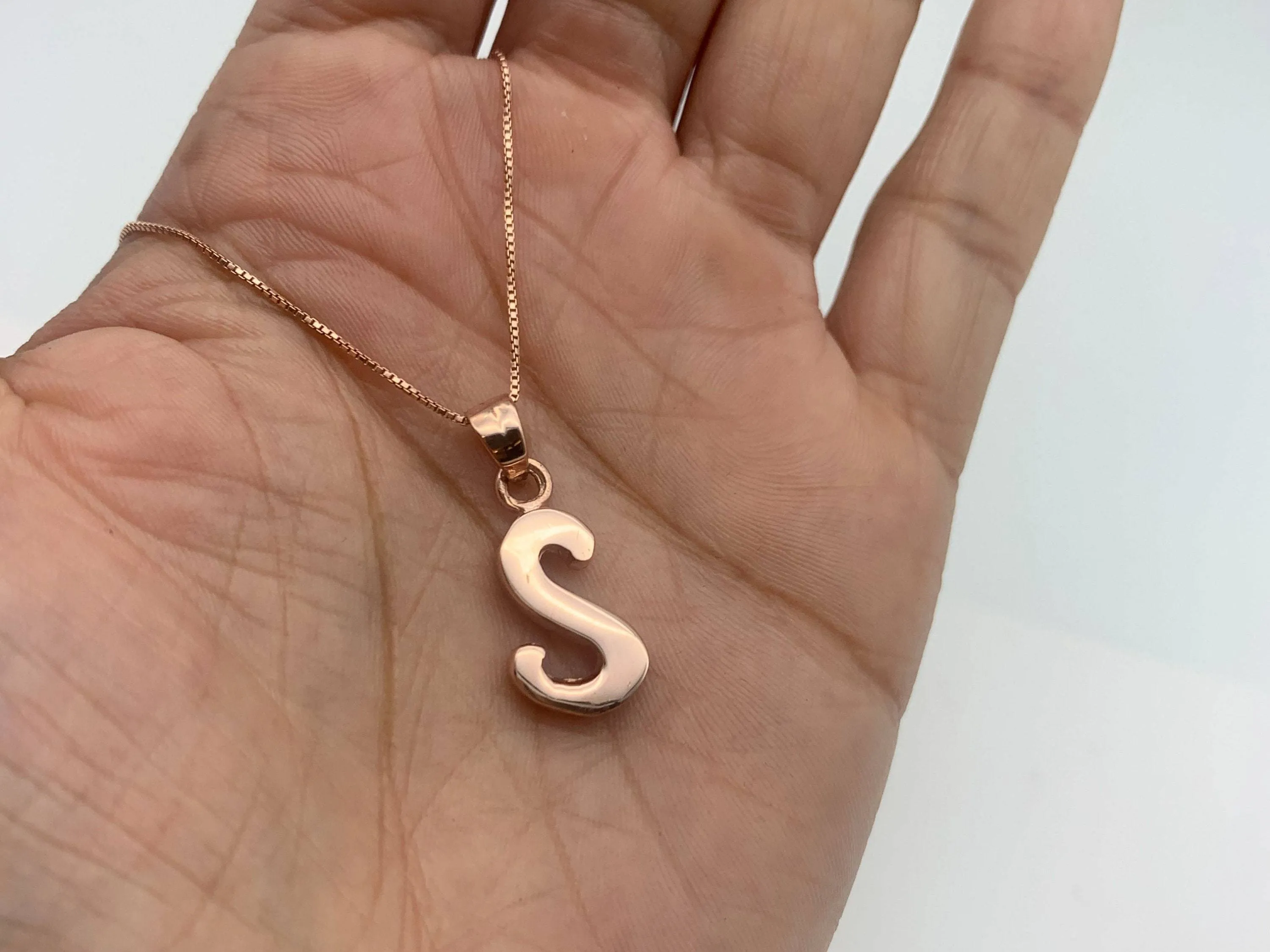 Rose Gold Letter S Pendant - Alphabet Letter Necklace - Rose Gold Letter Necklace