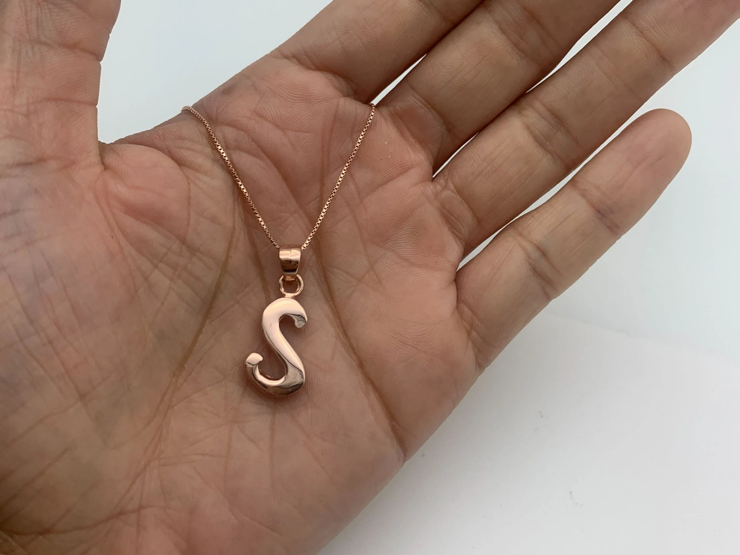 Rose Gold Letter S Pendant - Alphabet Letter Necklace - Rose Gold Letter Necklace