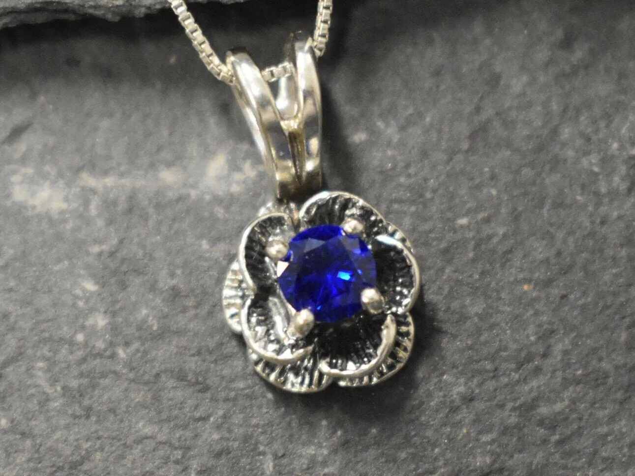 Rose Sapphire Pendant - Dainty Flower Necklace, Blue Rose Pendant