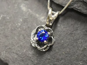 Rose Sapphire Pendant - Dainty Flower Necklace, Blue Rose Pendant