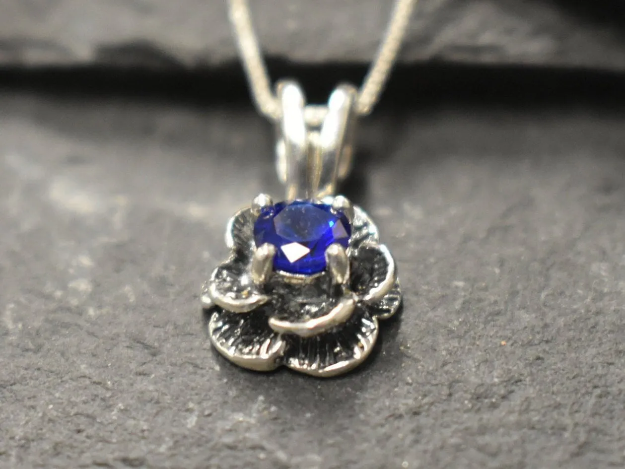 Rose Sapphire Pendant - Dainty Flower Necklace, Blue Rose Pendant