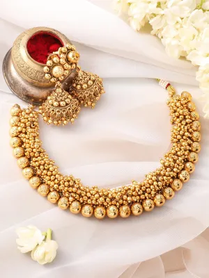 Rubans 22K Gold-Plated Golden Beads Studded Beaded Traditional Jewellery Set