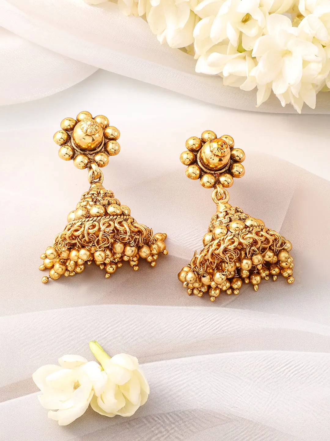 Rubans 22K Gold-Plated Golden Beads Studded Beaded Traditional Jewellery Set