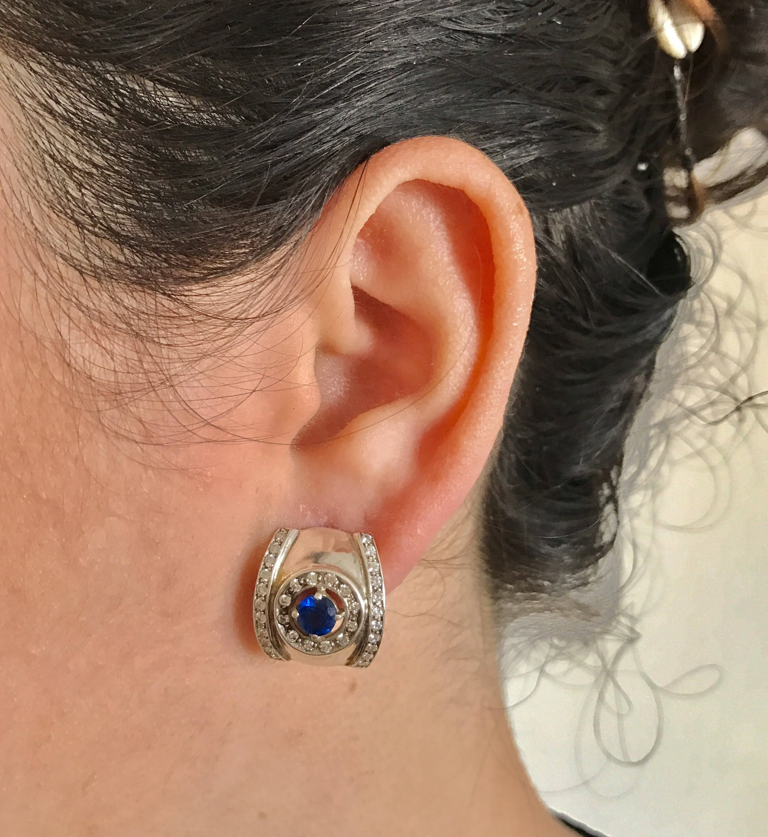 Sapphire Earrings - Blue Dome Earrings - Vintage Chunky Earrings