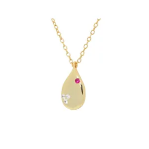 Silver 18K Gold Plated Teen Love Tear Drop Necklace 16"  2" Cubic Zirconias and Red Cz