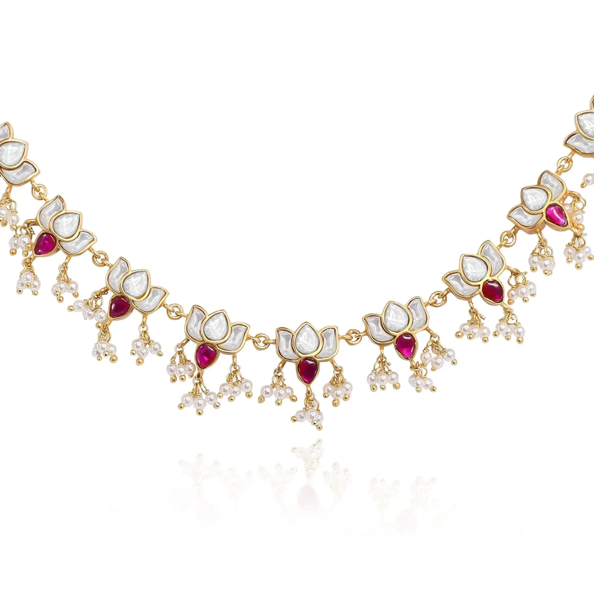 Silver 92.5 Lotus Polki Kundan Necklace