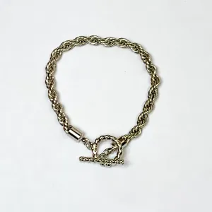 Silver Tone Rope Chain Toggle Bracelet