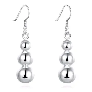 Silver Triple Bead Dangling French Hook Earrings for Woman