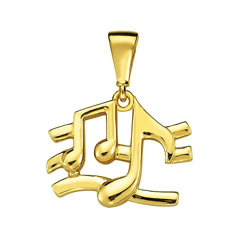 Solid 14k Yellow Gold Mini Musical Notes Charm Music Symbol Pendant Necklace