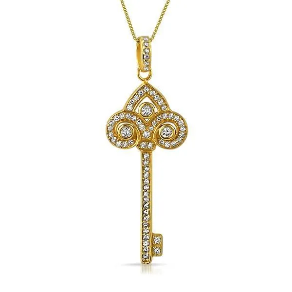 Spade Key Gold .925 Sterling Silver CZ Pendant