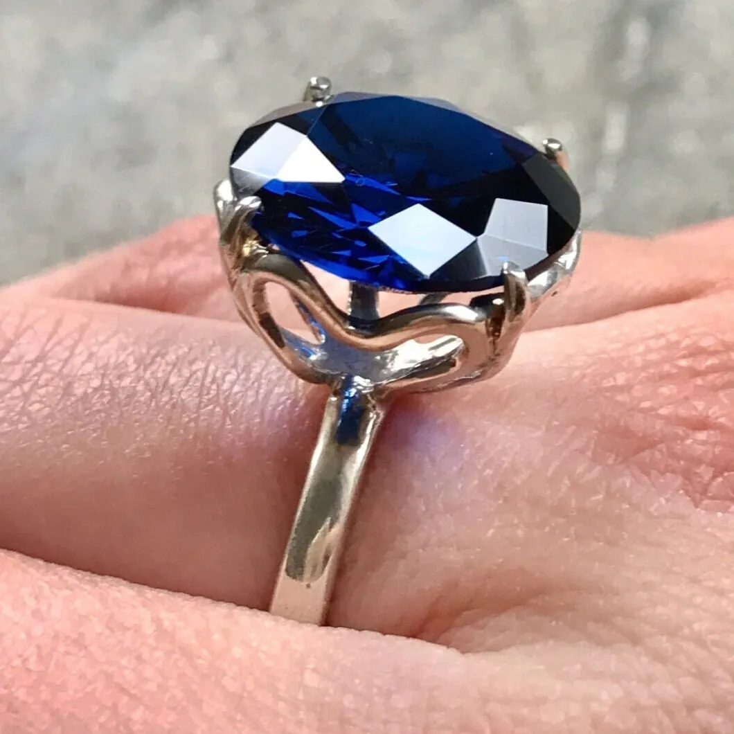 Statement Sapphire Ring - Sapphire Solitaire Ring - Blue Gemstone Ring