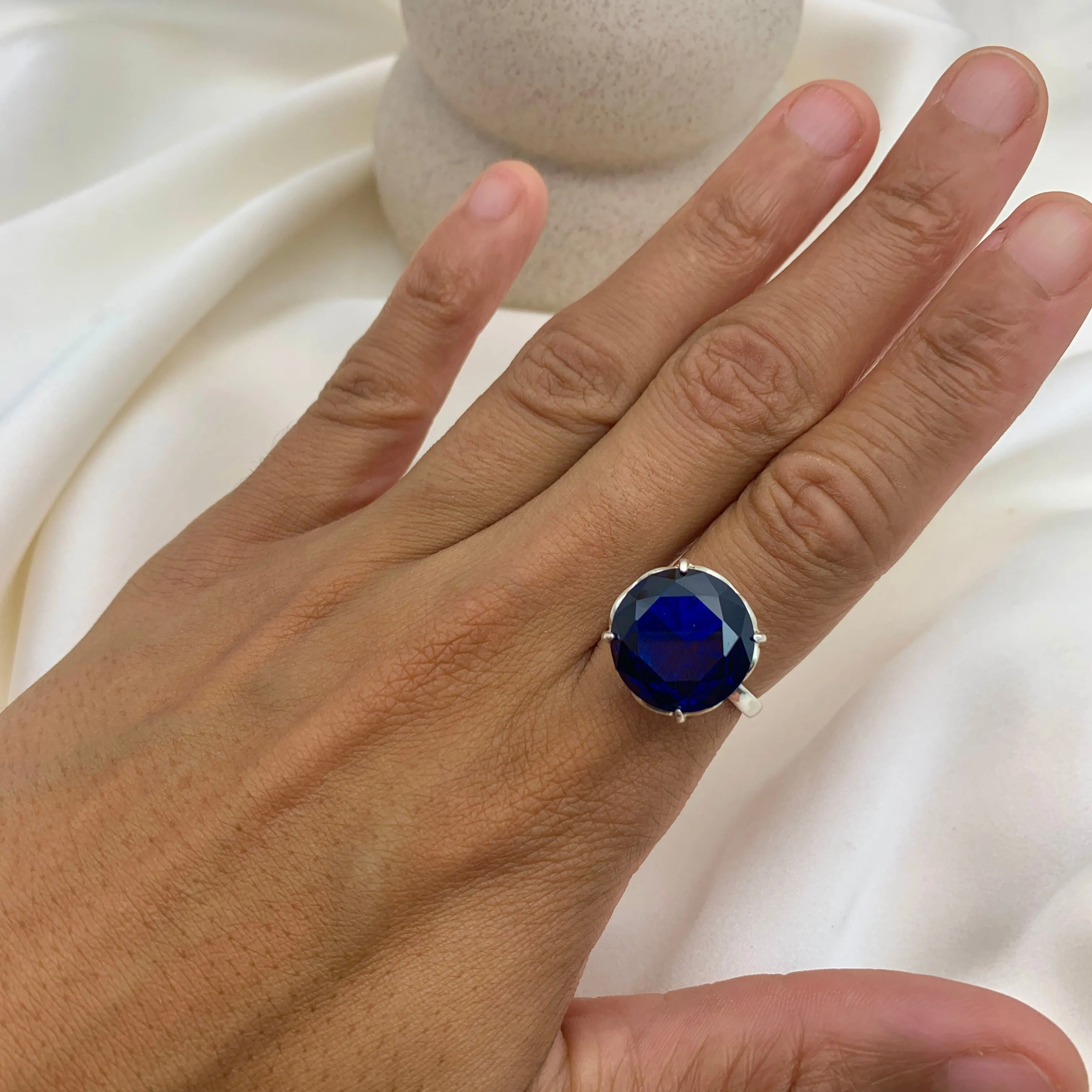 Statement Sapphire Ring - Sapphire Solitaire Ring - Blue Gemstone Ring