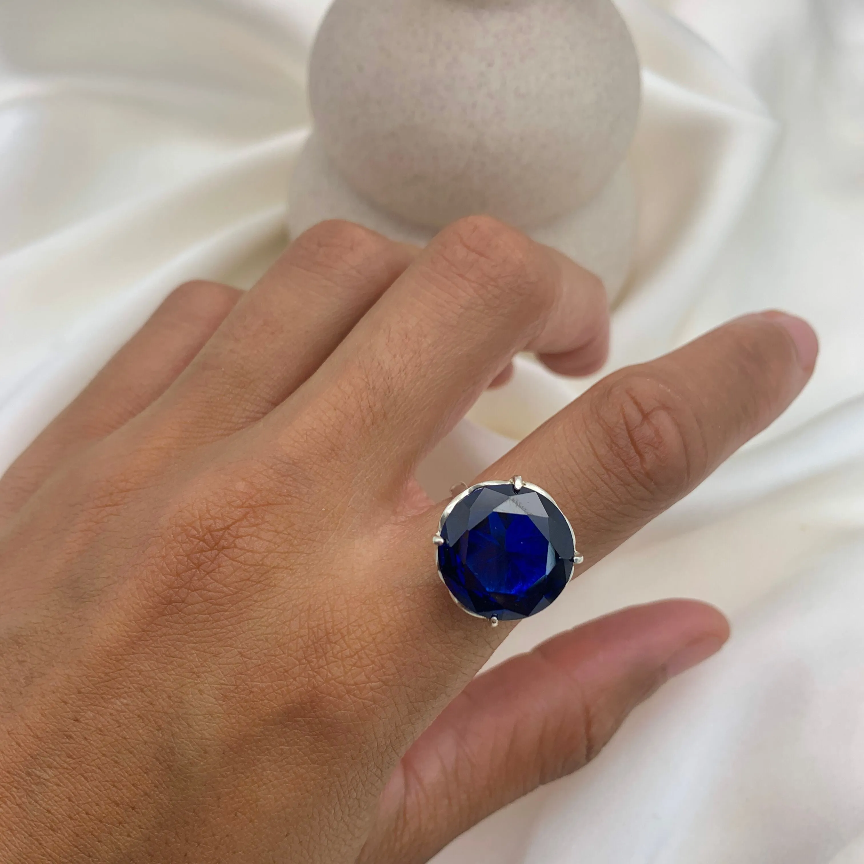 Statement Sapphire Ring - Sapphire Solitaire Ring - Blue Gemstone Ring