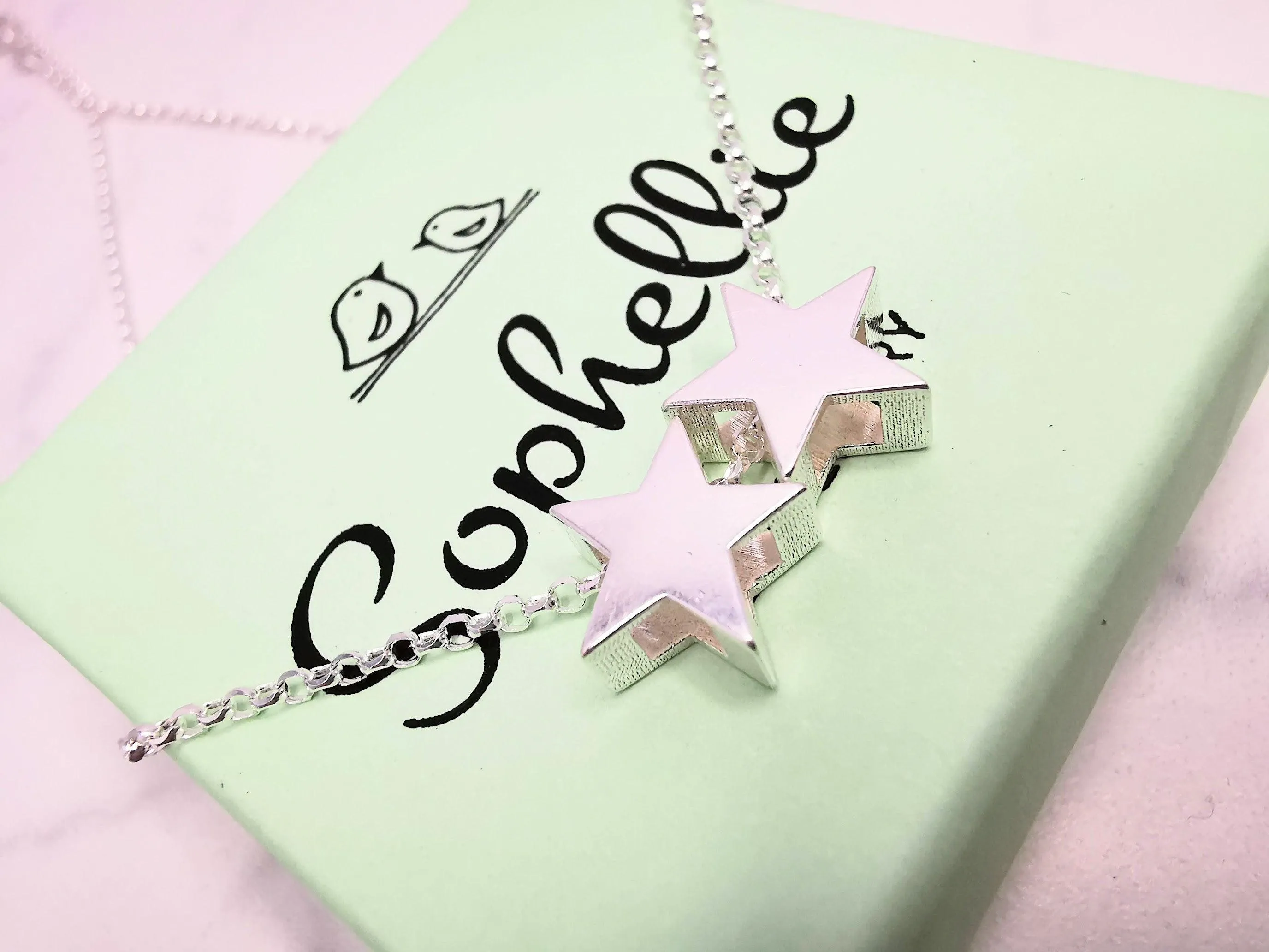 Sterling Silver Two Star Necklace