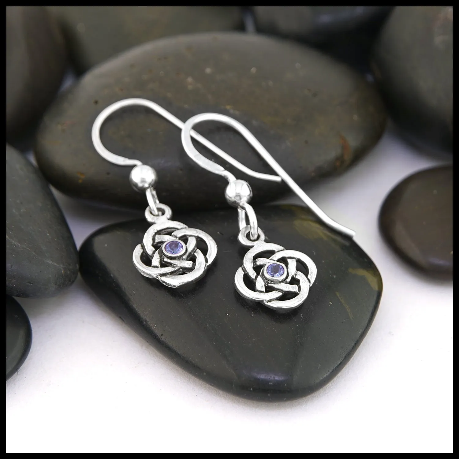 Tanzanite Josephine's Knot Celtic Drop Earrings in Sterling Silver