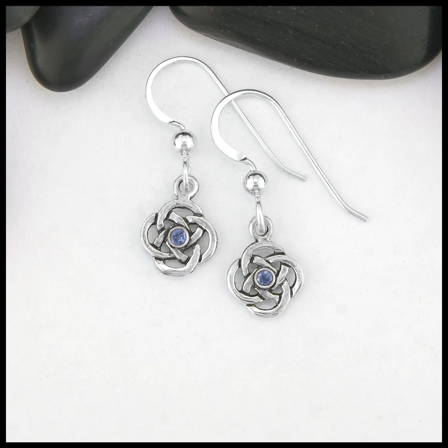 Tanzanite Josephine's Knot Celtic Drop Earrings in Sterling Silver