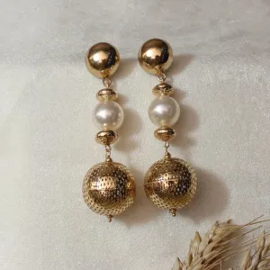 TFC Jaali Bold Bead & Pearl Gold Plated Dangler Earrings