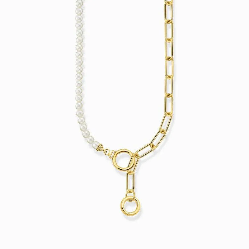 Thomas Sabo Yellow-Gold plated Necklace with Freshwater Pearls and Zirconia