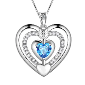 Tokyo Mart Women Blue Heart Necklace March Birthstone Pendant Aquamarine Girls Jewelry Birthday Gifts 925 Sterling Silver