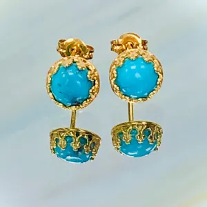 Turquoise Stud Earrings, Dainty Turquoise 22k Gold Post earrings, artisan jewelry