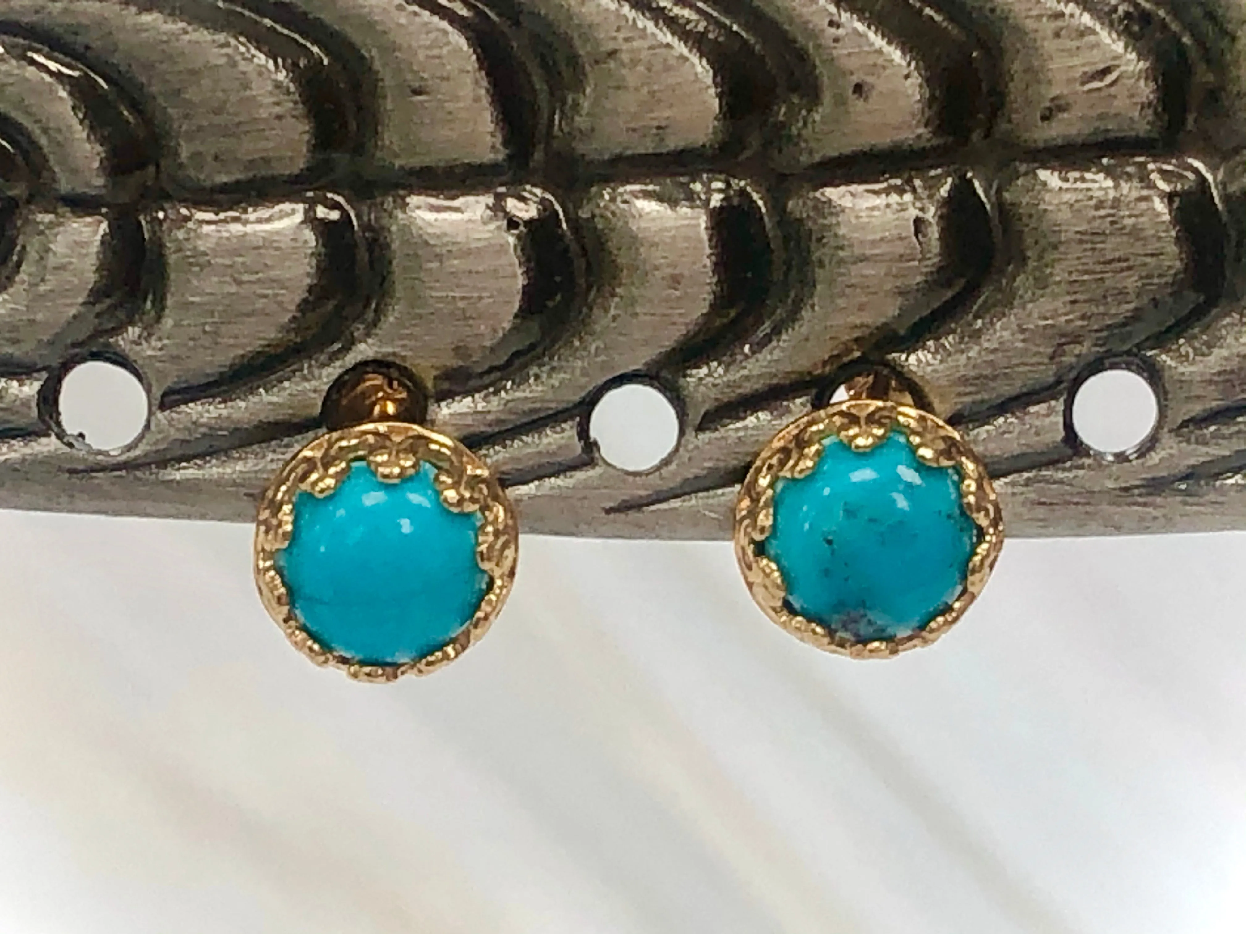 Turquoise Stud Earrings, Dainty Turquoise 22k Gold Post earrings, artisan jewelry