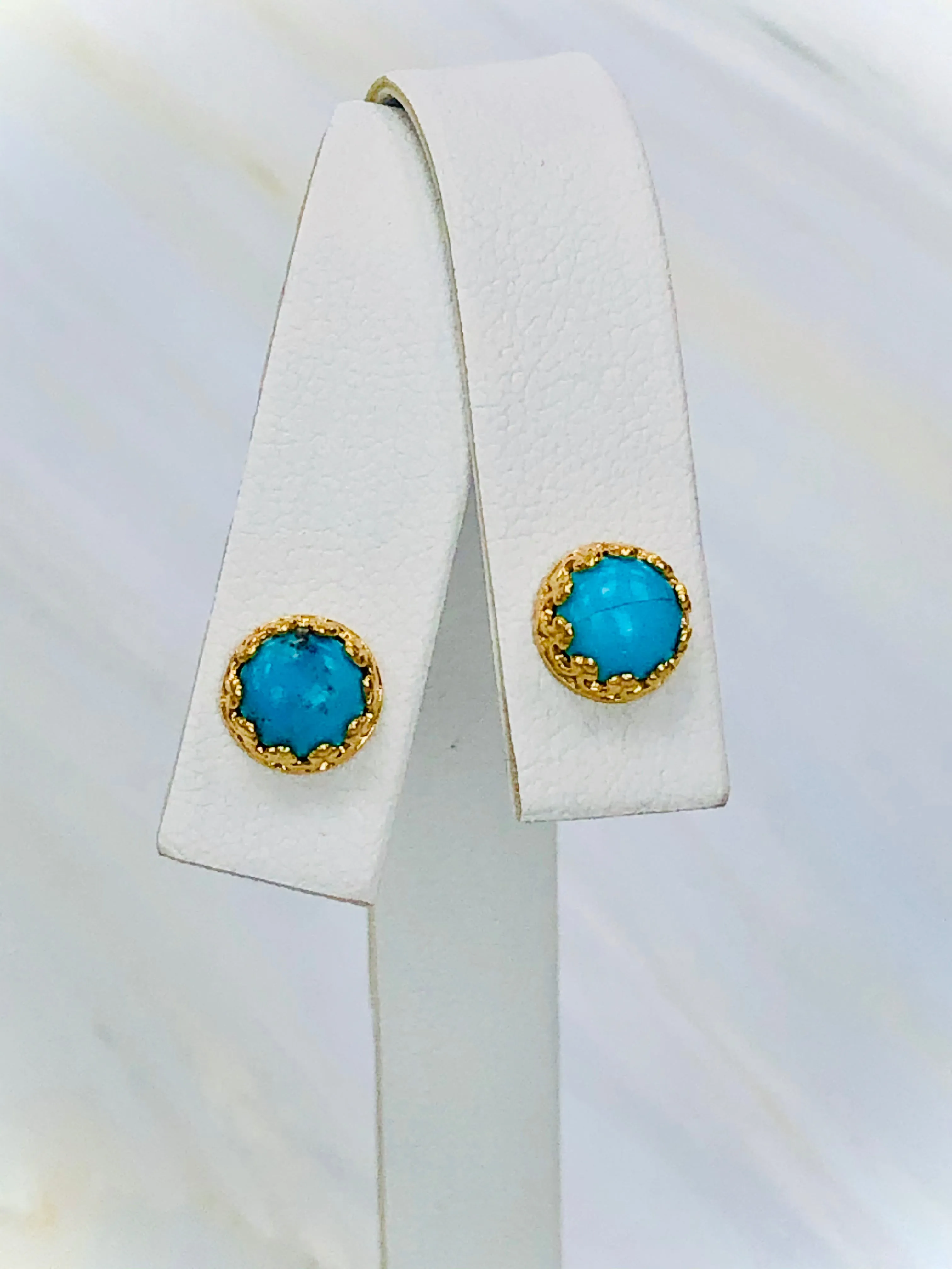 Turquoise Stud Earrings, Dainty Turquoise 22k Gold Post earrings, artisan jewelry