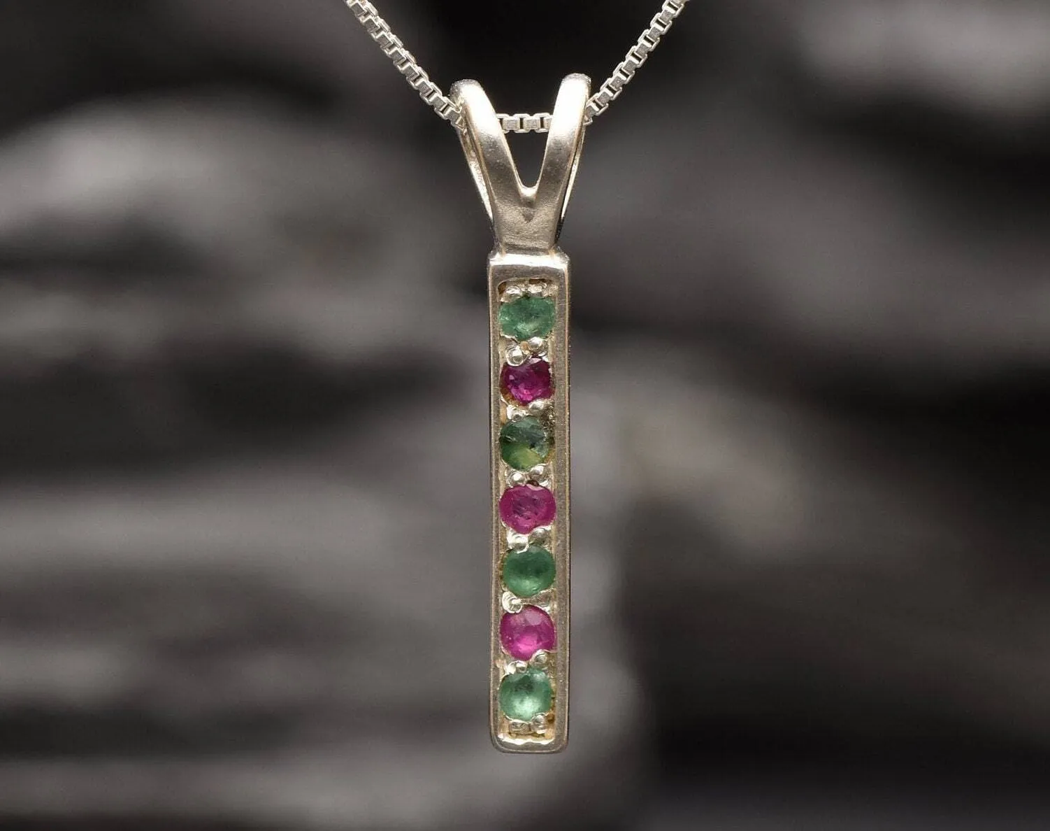 Vertical Ruby Pendant - Real Emerald Necklace - Layering Necklace